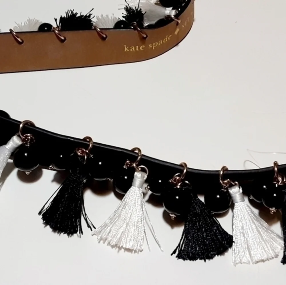 Kate Spade Saffiano Tassel Belt- Black, White M